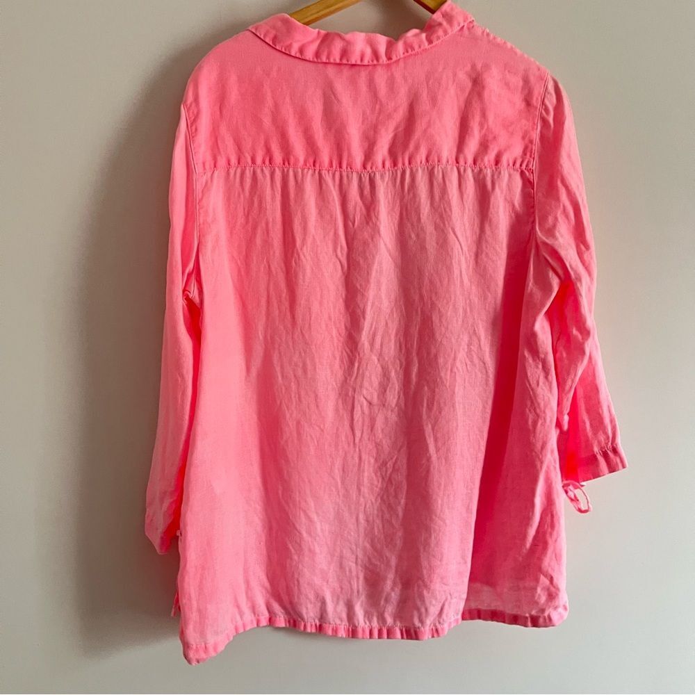 Sigrid Olsen 100% Linen Tunic Top Size L Pink Drawstring Side Lightweight Beachy - Picture 7 of 7